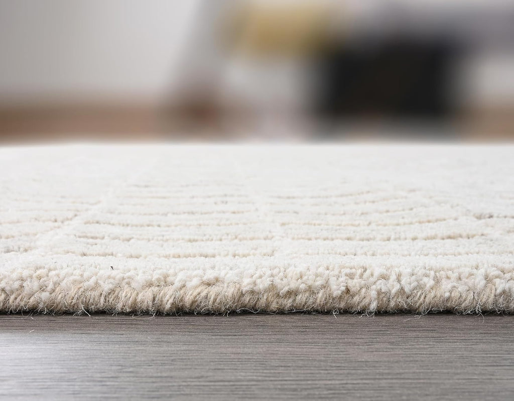Hand-Tufted 100% Wool Area Rug – Unique Modern Geometric Grid Pattern, Soft Plush Textured Carpet for Living Room, Bedroom, Dining Room & Entryway (Grey, 8' x 10')