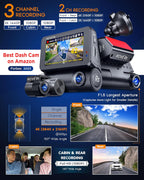 ROVE R3 Dash Cam Front and Rear with Cabin  3” IPS Touch Screen  3 Channel Dash Cam 1440P+1080P+1080P  IR Night Vision  5GHz WiFi  Up to 30MB/s Download Speed  Quad-Mode GPS  Supports 512GB Max