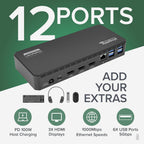 Plugable USB C Triple Display Docking Station | 100W PD  3x HDMI (1x 4K 30Hz  2x 1080p 60Hz)  6x USB 5Gbps Ports | Windows  macOS  ChromeOS Compatible - Enhance Productivity with Multi-Monitor Support