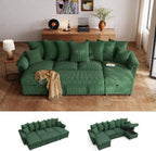 LINSY HOME Oversized Sectional Sleeper Sofa with Pull Out Couch Bed (Green, 118.5'') | USB Charging, Pillow-style Armrest, Multiple Cushions, Storage Chaise, Corduroy Fabric