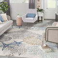 Nourison Home Pompeii Ivory Grey Blue 7'10" x 9'10" Area Rug - Easy Clean, Non Shedding, Bed Room, Living Room, Dining Room, Kitchen (8' x 10')
