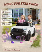 First Ride On 24V 2 Seater Ride on Car for Kids  Licensed Chevrolet Silverado Electric Car for Kids with Remote Control  Toddler Car with Bluetooth  LED Lights  Seat Belts and Spacious Design (White)