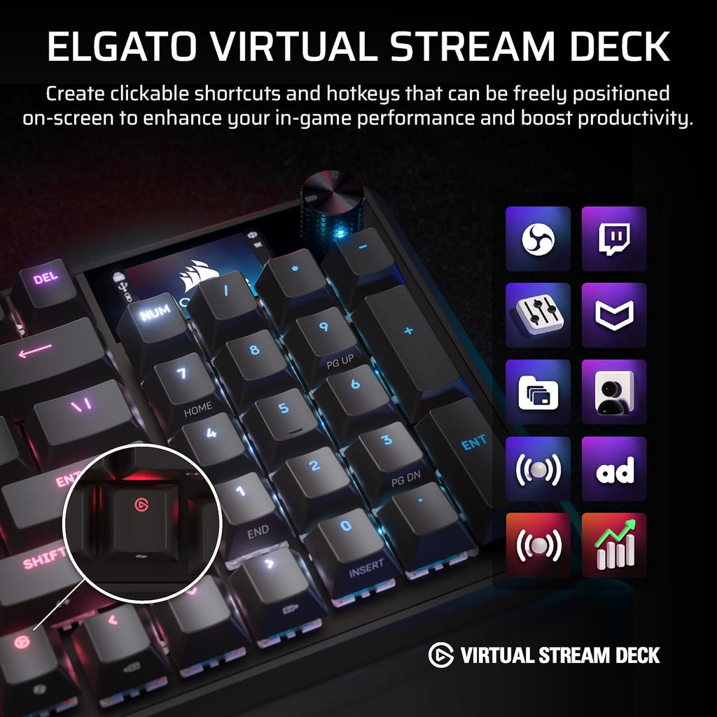 Corsair Vanguard 96 Wired Mechanical Gaming Keyboard – 96% Layout, MLX Fusion Tactile Switches, 8000Hz Polling, LCD Display, Virtual Stream Deck, G-Keys, SOCD Flashtap, QWERTY US – Black
