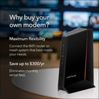 NETGEAR Nighthawk DOCSIS 3.1 Mid/high-Split Cable Modem (CM2500-1AZNAS) – Approved for Today's Faster Speeds - Works with All Cable Providers Incl. Xfinity  Spectrum  Cox - Plans up to 2Gbps