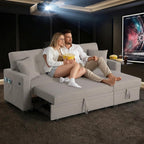 82" L Shaped Sleeper Sofa Bed: Sectional Sleeper Couch with Pull Out Bed, Storage Chaise, USB Charging, 3 Seat Sectional Sofa Bed with Throw Pillow for Living Room (Linen Fabric, Beige)