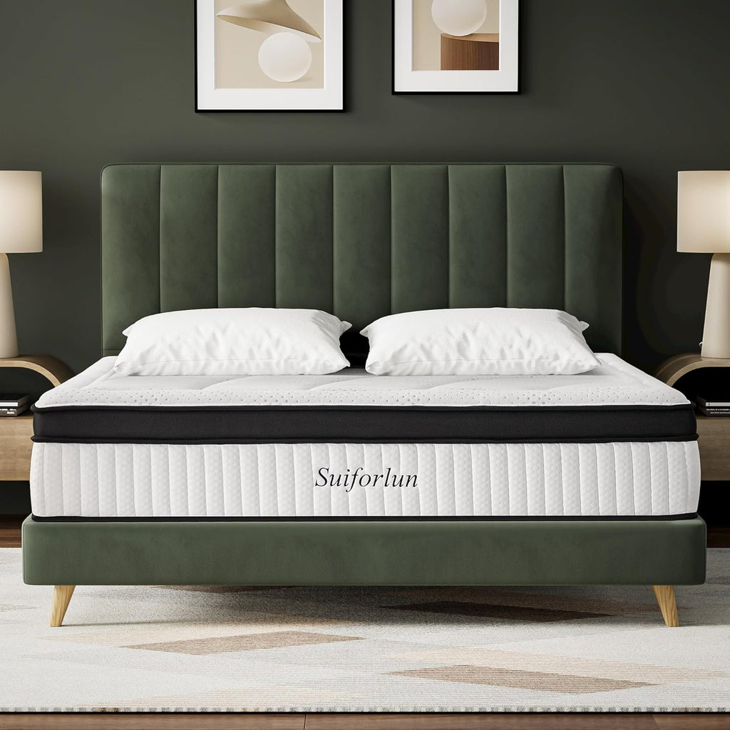 Suiforlun 14 Inch California King Mattress - Motion Isolation Pocketed Coils with Edge Support, Fiberglass Free Hybrid Mattress for Back Pain Relief, Medium Firm, 72" x84”