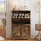 Semiocthome Farmhouse Shoe Storage Cabinet with 2 Flip Drawers, 23.6"(W) Freestanding Shoe Organizer with Barn Door and Metal Handles for Entryway, Corner Narrow Shoe Rack Cabinet - Rustic Brown