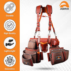 ABRIX Heavy Duty Nylon & Leather Tool Belt for Men Framing Rig Carpenter Tool Belt with Suspender Padded construction belt pauchas construccion (Extra Large, Tool Belt) (Dark Brown, with Suspender)