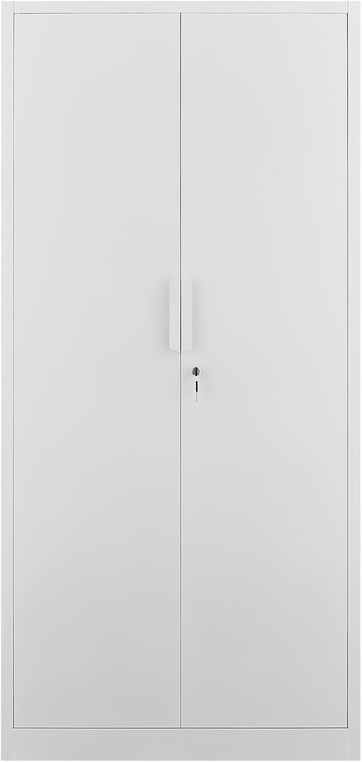 Metal Garage Storage Cabinet with Lock, 71" Tall Steel Storage Locker with 4 Adjustable Shelves, Heavy Duty Metal Cabinet for Garage, Office, Home, 31.5”W × 16.5”D, White