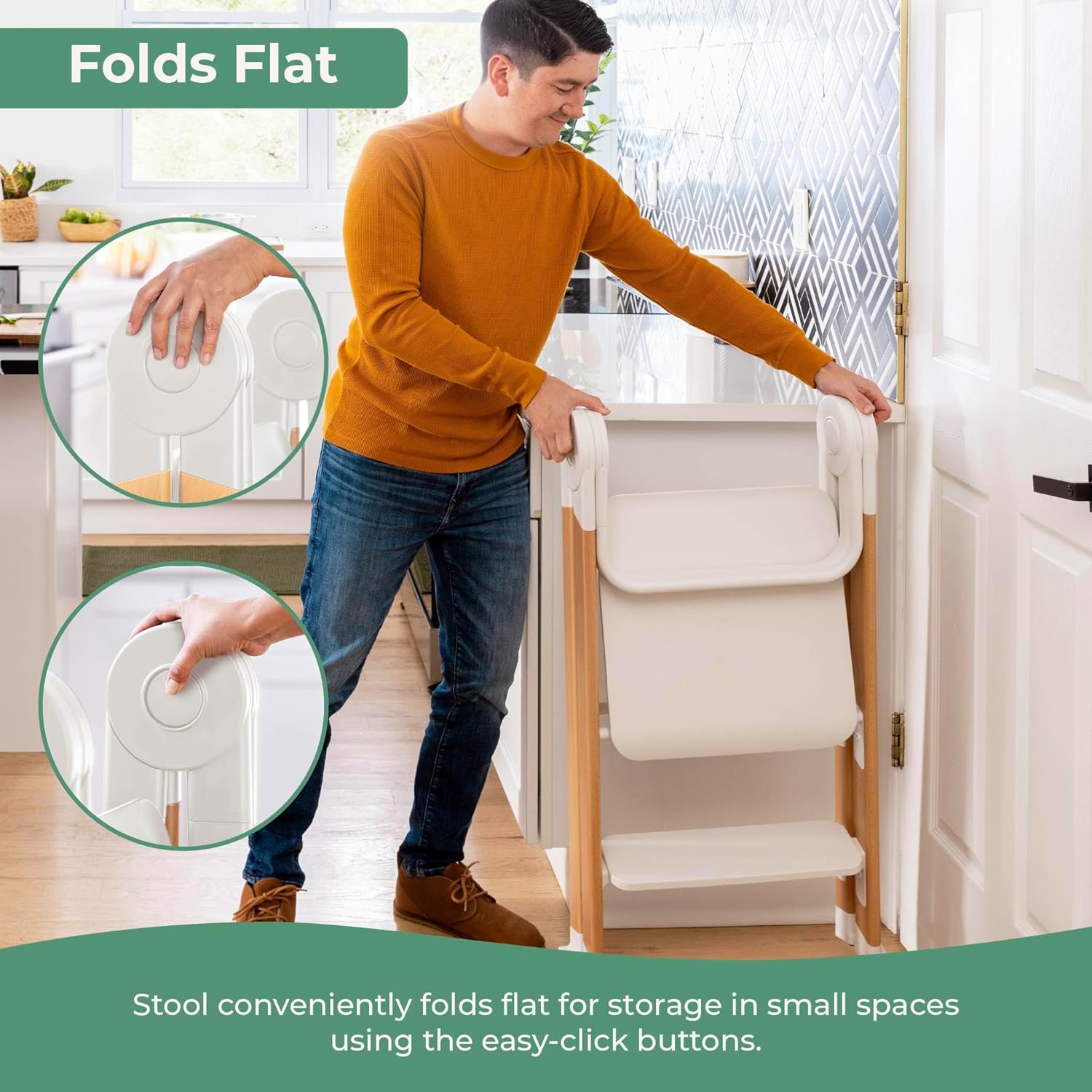Guidecraft Kitchen Helper Flex Toddler Tower Step Stool for Kids and Adults - White: Adjustable and Foldable Wood Step Stool