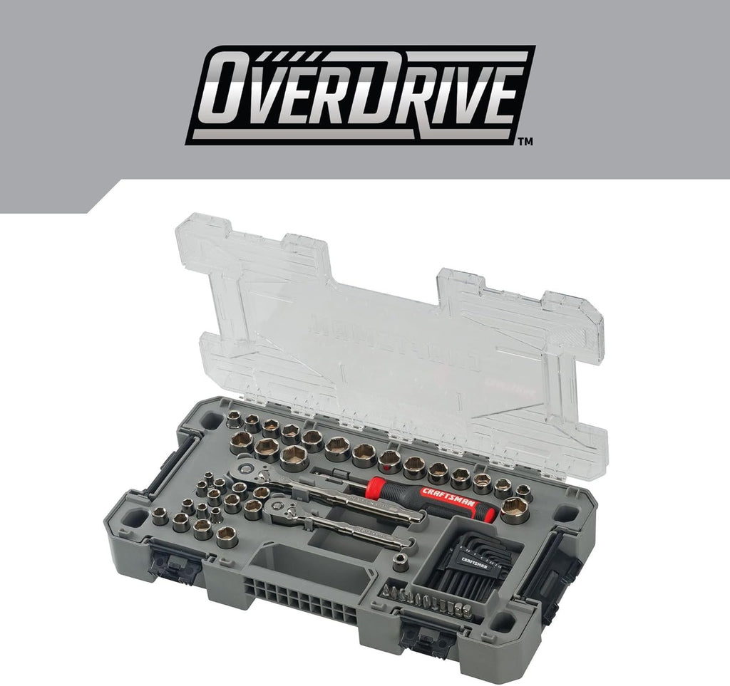 CRAFTSMAN OVERDRIVE 64-Piece Gunmetal Chrome Mechanics Tool Set, Standard SAE/Metric Socket Set, with Hard Case (CMMT99064)