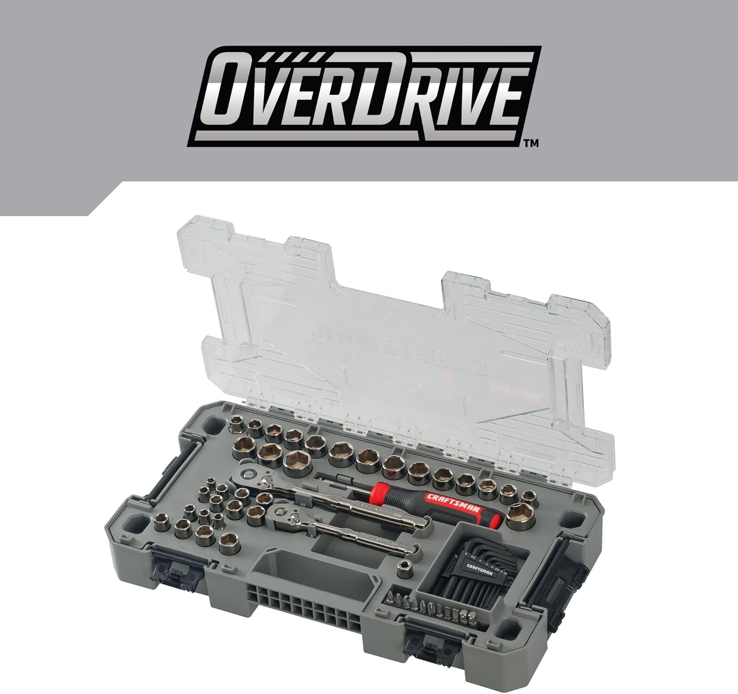 CRAFTSMAN OVERDRIVE 64-Piece Gunmetal Chrome Mechanics Tool Set, Standard SAE/Metric Socket Set, with Hard Case (CMMT99064)