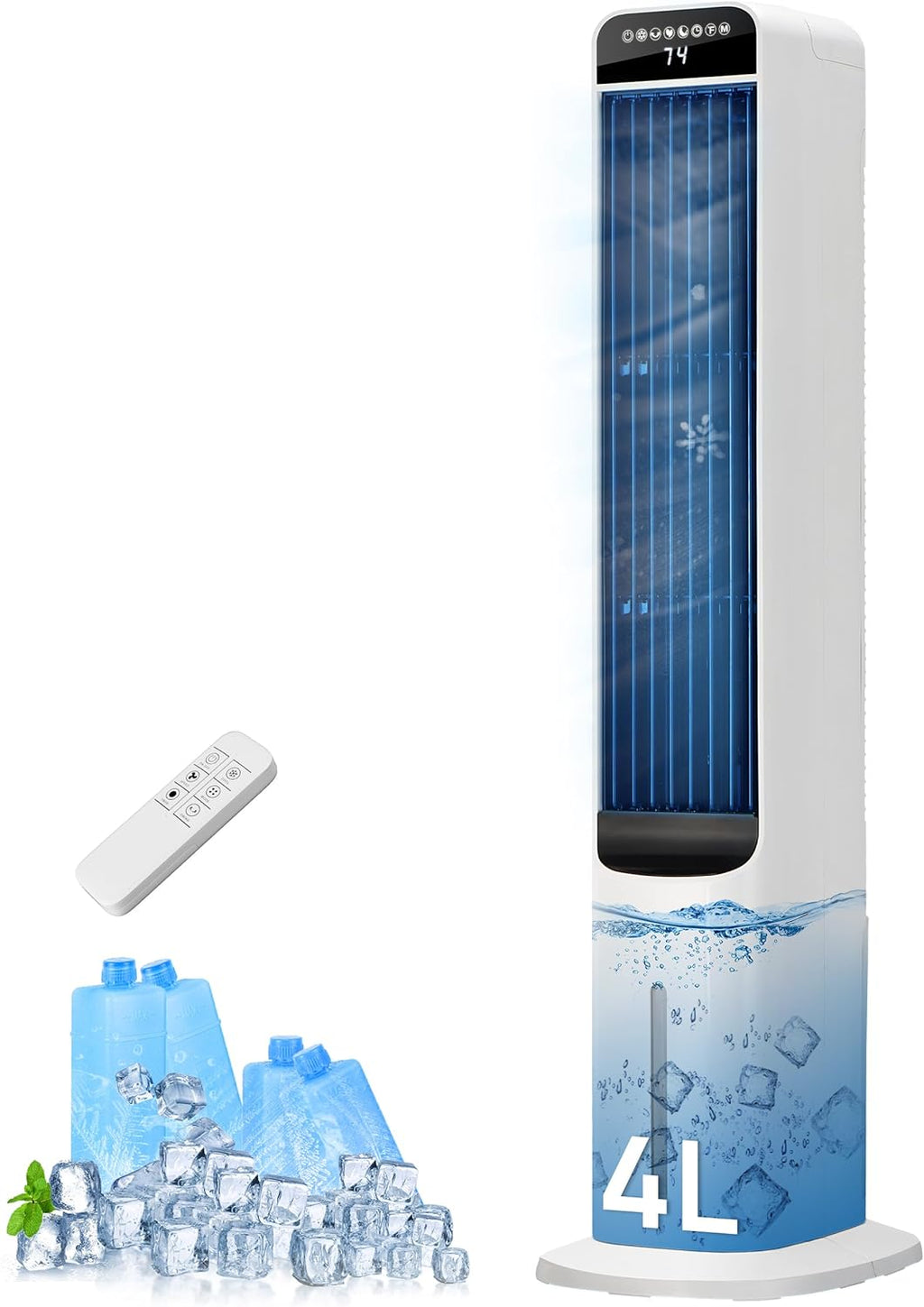 Uthfy 41" Swamp Cooler Air Conditioners, Cooling Fans that Blow Cold Air with 120° Oscillation, 4 Modes, 3 Speeds, 4 Ice Packs, 4L Removable Water Tank, Remote & Touch Control, White