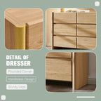 Modern 6 Drawers Dresser for Bedroom, 47" Wide Dresser w/Large Storage & Rounded Corner, Wood Handleless Chests of Drawers w/Natural Texture for Bedroom, Hallway, Living Room-Natural
