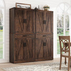 72" Tall Farmhouse Kitchen Pantry Cabinet with Drawer, Rustic Wood Cupboard Storage Cabinet w/Organizer and 4 Barn Doors, Storage Cabinet for Kitchen, Dining Room, Living Room, Brown