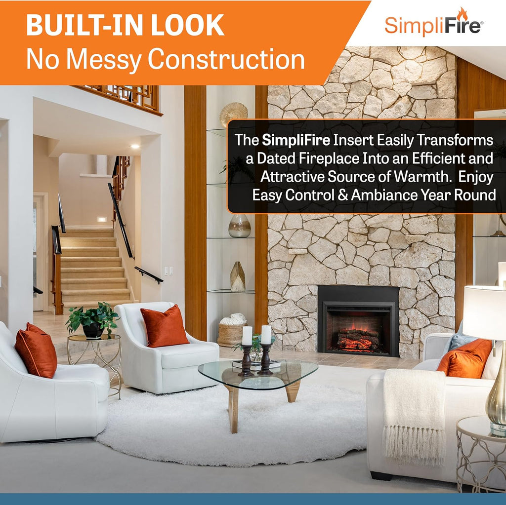 SimpliFire Electric Fireplace Insert, 32-Inch, Textured Logs, Remote Control, 1500W Heater (GI-32-ZC)