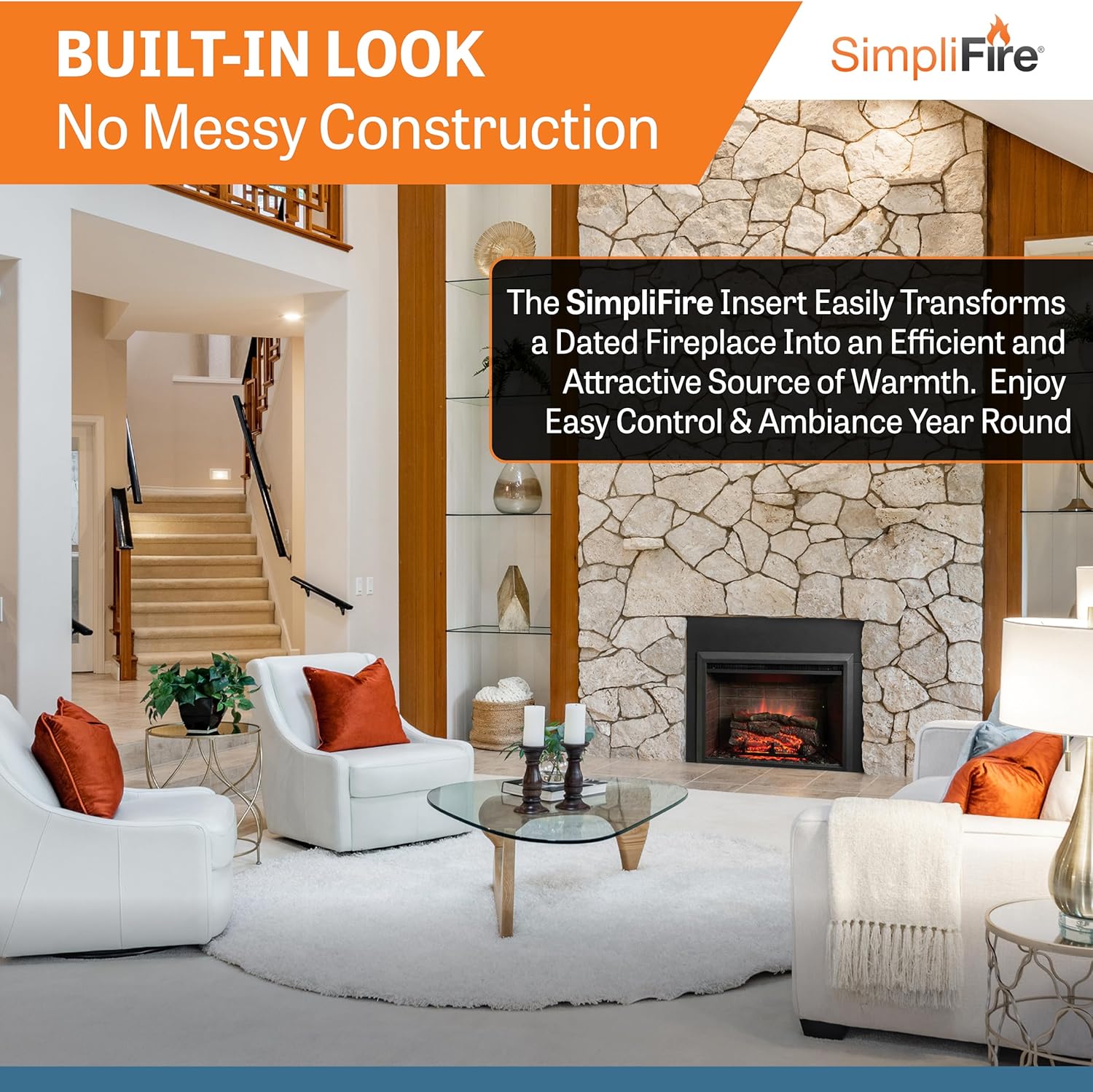 SimpliFire Electric Fireplace Insert, 32-Inch, Textured Logs, Remote Control, 1500W Heater (GI-32-ZC)