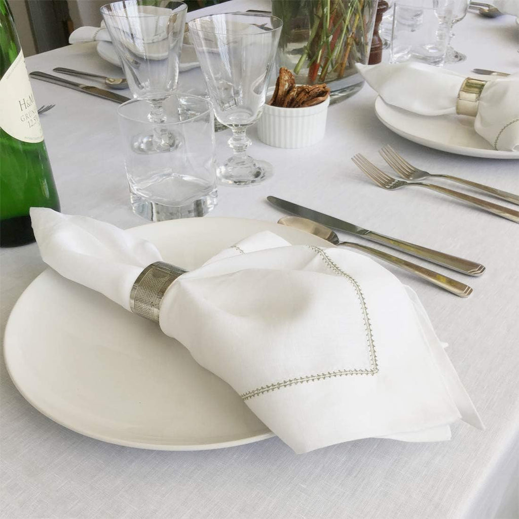 Huddleson White Linen 80” Round Tablecloth Luxury Italian Linen Circular 80 Inch Table Cloth Sewn in US