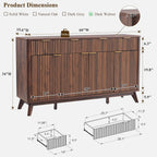 OKD Fluted Storage Cabinet with Drawers, 60" Morden Buffet Sideboard Coffee Bar Cabinet with 4 Doors and 3 Drawers for Dining Room, Living Room,Hallway (Dark Walnut)