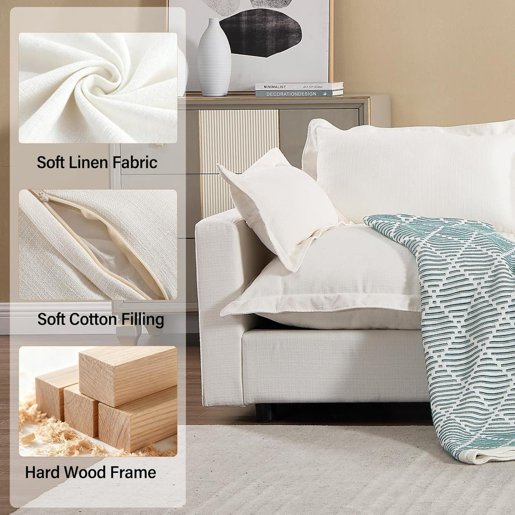 Kmax 97" Modular Sectional Sofa for Living Room, Modern Convertible L Shaped Sofa Couch Oversized Deep Seat Cloud Couch Sleeper with Ottoman, White