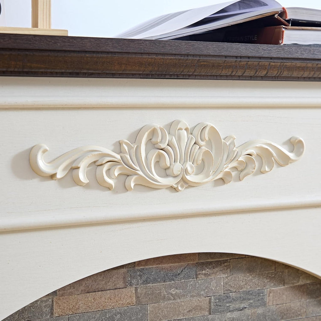 44Inch Electric Fireplace with Mantel, Farmhouse TV Stand with Electric Fire Place Heater, Stacked Stone Surround,White Firebox with 23" Fireplace Insert for Bedroom,Living Room