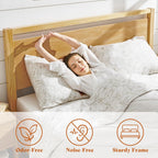 AMERLIFE Full Size Solid Wood Bed Frame with Headboard, Minimalist Platform Bed with Wood Slats Support/No Box Spring Needed/Easy Assembly/Noise-Free, Natural