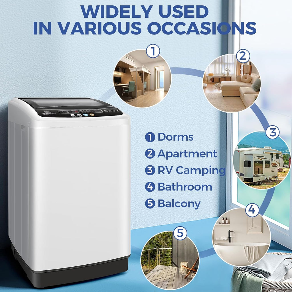 Nictemaw Portable Washing Machine 20Lbs Capacity 2.8 Cu.ft Portable Washer and Dryer Combo with 10 Programs and 8 Water Level Selections Compact Washer Machine for Apartments, Dorms, Rv-Glass Cover