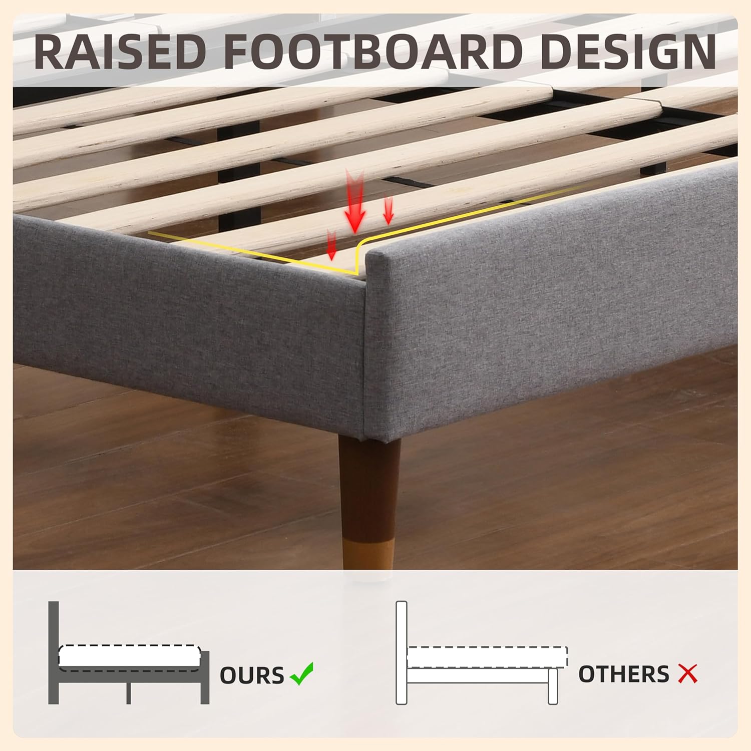 King Size Upholstered Platform Bed Frame with Wingback Headboard, Linen Fabric & Wooden Slats Support, Modern Golden PVC Material Edge for Bedroom,No Box Spring Needed, Easy to Assemble, Grey