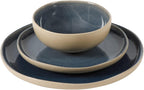 Gibson Elite Manila Bay 12-Piece Stoneware Dinnerware Set, Service for 4, Reactive Glaze Modern Artisan Plates, Bowls & Mugs, Blue, Round Design