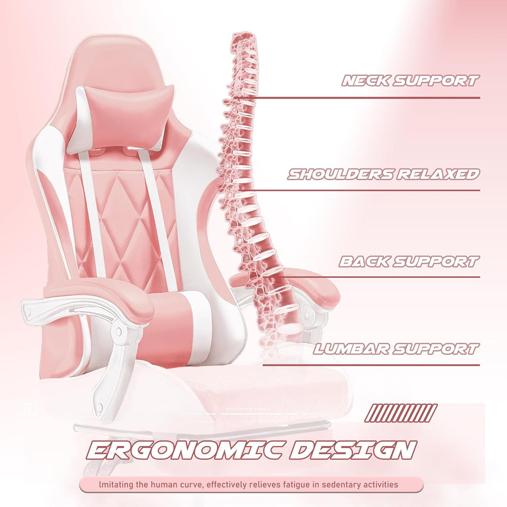 Homall Gaming Chair, Computer Chair with Footrest and Massage Lumbar Support, Ergonomic High Back Video Game Chair with Swivel Seat and Headrest (Pink)