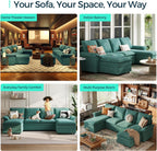 LINSY HOME Cloud Couch Modular Sectional, 115" U Shaped Sofa Couches with Double Chaise, Chenille 4 Seater Sofa Set for Living Room, Apartment, Office, Green
