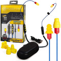 Plugfones FreeReign Volume Limited Wireless Bluetooth in-Ear Earplug Earbuds - Noise Reduction Headphones with Noise Isolating Mic and Controls, Blue & Yellow