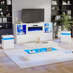 AMERLIFE 68" Fireplace TV Stand with 40" Fireplace, Modern High Gloss Fireplace Entertainment Center with LED Lights for TVs up to 78", TV Console with Glass Shelves for Living Room, White