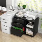 LOKO 3-Drawer File Cabinet, Mobile Printer Stand Cabinet with Adjustable Shelf, Rolling Lateral Filing Cabinet with Wheels for Letter, A4, Legal Size, for Home Office Organization (Black)