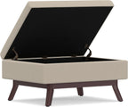 SIMPLIHOME Owen Coffee Table Storage Ottoman - 34 inch Wide Upholstered Linen Look Fabric Rectangular Lift-Top Ottoman in Natural, Mid-Century Modern Bench for Living Room with Tapered Legs