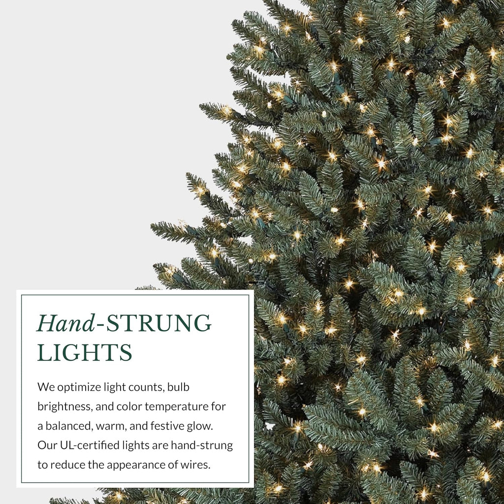 Balsam Hill 7.5ft Pre-Lit Classic Blue Spruce - Artificial Christmas Tree with 1000 Clear Incandescent Lights, Easy Plug Technology, Premium Stand for Indoor Holiday Decorating