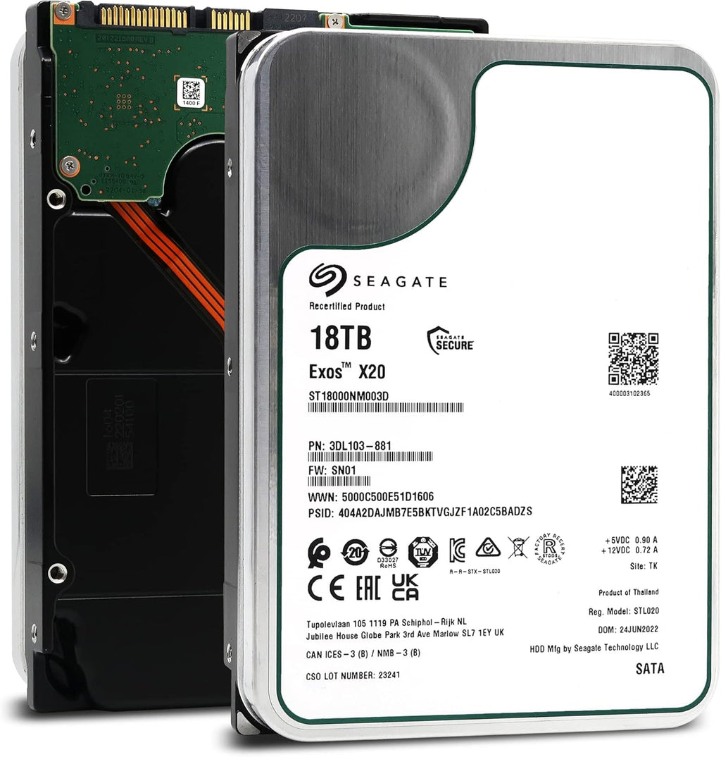 Seagate Exos X20 18TB 7200 RPM 512e SATA 6Gb/s 3.5" Enterprise Hard Drive - ST18000NM003D (Renewed)