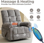 Swivel Rocker Recliner Chair with Heat and Massage, Oversized Rocker Recliner with Overstuffed Backrest,Swivel Glider Recliner for Living Room,Grey