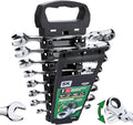 SK Flex-Head Ratcheting Wrench Set, Combination Wrench Set, 8-Piece, SAE 5/16" to 3/4", 72-Tooth, Premium CR-V Construction, with Rack Organizer