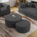 BSHOMGI Nesting Coffee Table Set of 2, Round Corduroy Modular Sectional Sofa Stool Circle Foam Side Table for Living Room, Entryway and Small Spaces No Assembly (Dark Gray, 32"+17")