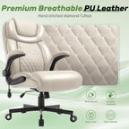 Office Chair, Big and Tall Executive Chairs with Lumbar Support for Back Pain, Breathable Desk Computer Chair with Adjustable Flip-up Armrests, Wide Cushion Swivel Home Office Chair Beigewhite