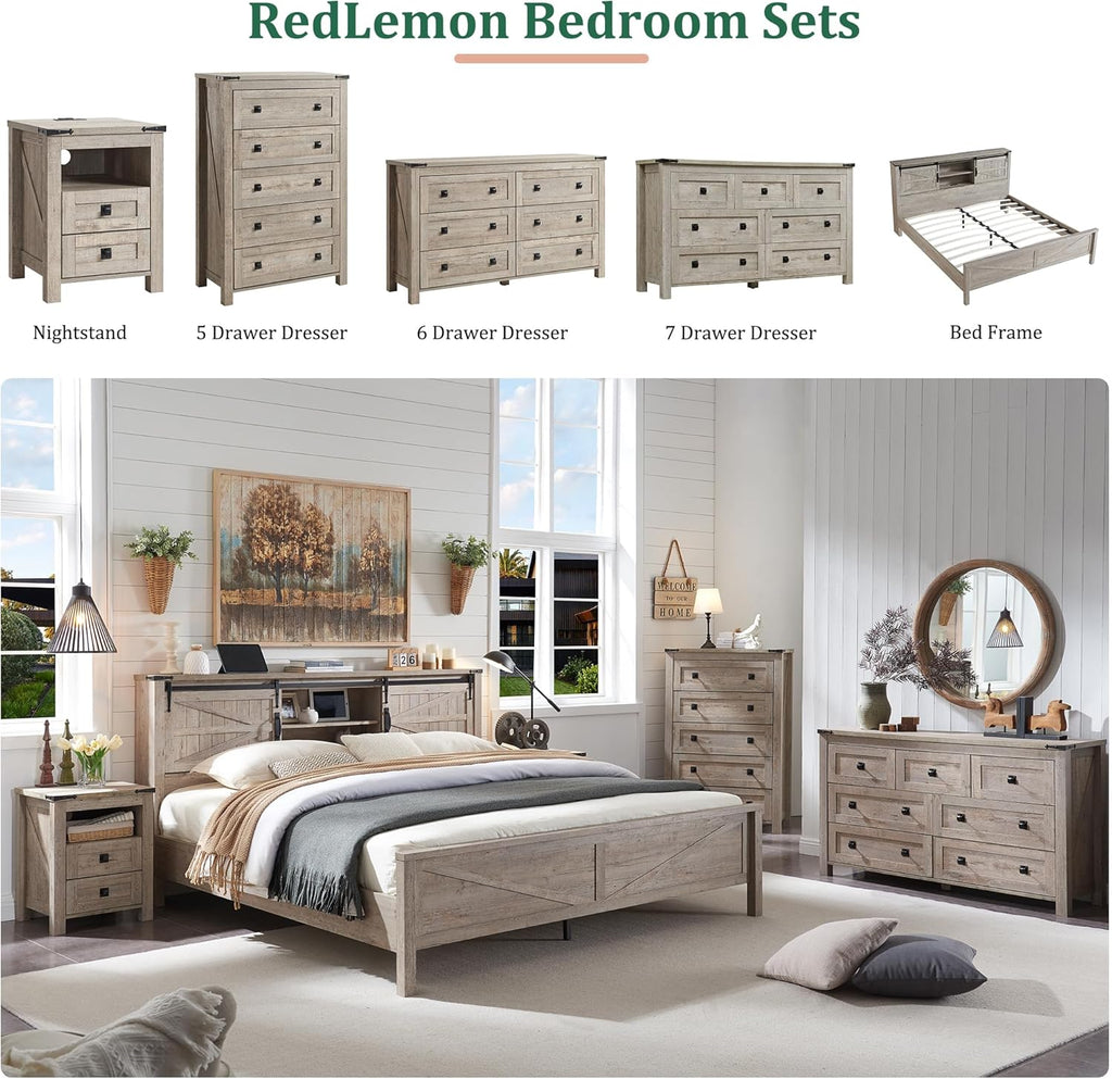 RedLemon Farmhouse 6 Drawer Dresser for Bedroom, 54 Inch Wide Rustic Wood Dresser TV Stand, Dresser Chest of Drawers for Closet, Living Room, Hallway, Light Rustic Oak