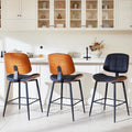 Mid Century Modern Bar Stools Set of 3 for Kitchen Island,Upholstered Black Faux Leather Counter Height stools,26 Inch Counter stools with Walnut Grain Back