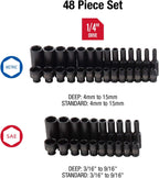SUNEX TOOLS 1848, 1/4 Inch Drive Master Impact Socket Set, 48-Piece, SAE/Metric, 3/16 Inch - 9/16 Inch, 4mm - 15mm, Standard/Deep, Cr-Mo Alloy Steel, Radius Corner Design, Heavy Duty Storage Case