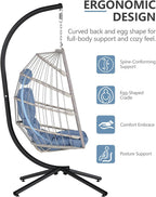 SWITTE Egg Chair Outdoor with Stand, Indoor Wicker Hanging Egg Swing Chair with Cushion, 350lbs Capacity for Patio, Bedroom, Garden - Light Blue