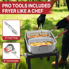 18QT Outdoor Propane Fish Fryer | 50,000 BTU Propane Deep Fryer | Includes 2 Baskets | Lid | Cover | 9" Fryer Tong & 6" Thermometer | Perfect for Cooking Fish, Chicken Wings, and Fries