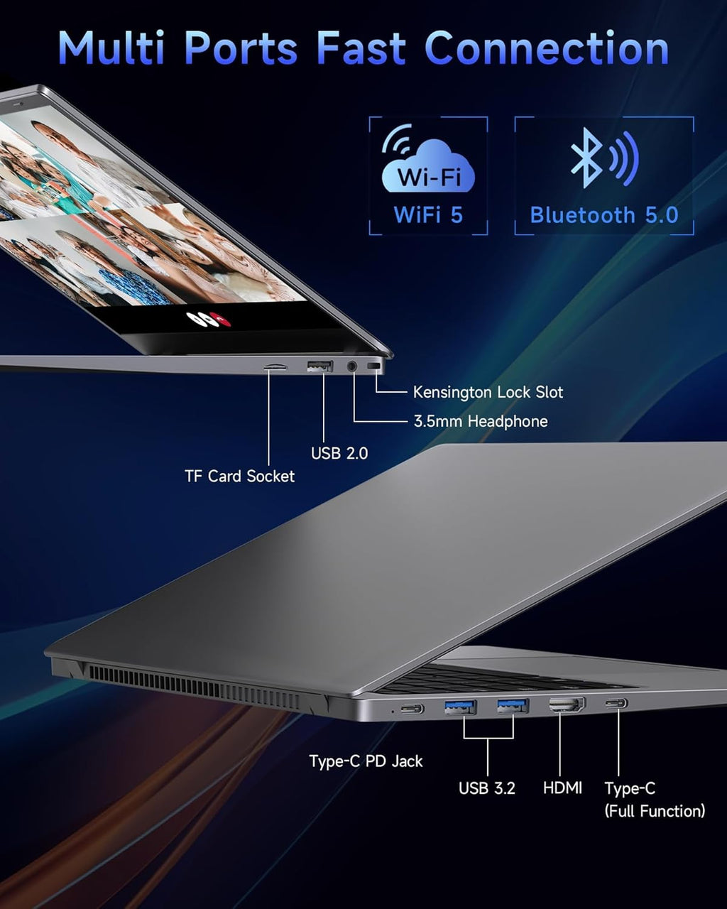 15.6 inch Laptop with Pentium Gold 6500Y(Up to 3.4GHz)  16GB RAM 256GB SSD 1080P Full HD  USB-C WiFi 5 BT5.0 Gray Computer Laptops for School  Business