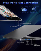 15.6 inch Laptop with Pentium Gold 6500Y(Up to 3.4GHz)  16GB RAM 256GB SSD 1080P Full HD  USB-C WiFi 5 BT5.0 Gray Computer Laptops for School  Business
