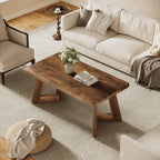 Tribesigns Coffee Table, Farmhouse Center Table with V-Shaped Legs, 47.2 x 23.6 Inches Rectangle Living Room Tables, Easy to Assemble, Rustic Brown