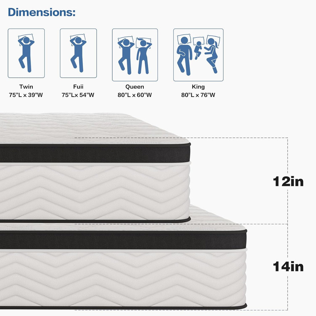 14-Inch Queen Size Mattress - Hybrid Medium Firm Queen Mattress Memory Foam CertiPUR-US Certified Innerspring Pressure Relief Motion Isolation Matress in a Box